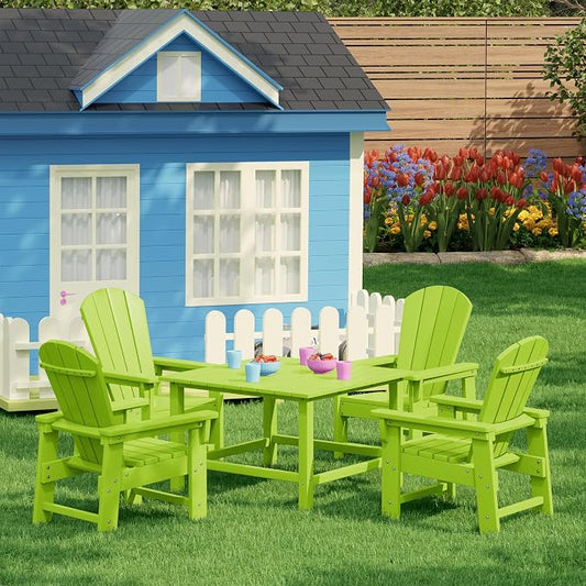 Costaelm Paradise Kids 5-Piece HDPE Outdoor Square Patio Dining Table and Chairs Set, Lime