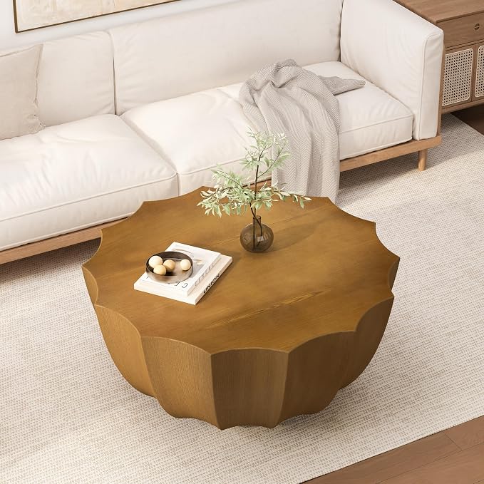 35.43" Round Outdoor Coffee Table, Durable MgO Cement Design – Waterproof for Patio, Garden & Living Room, Stylish & Low-Maintenance (Natural-12-35.43")