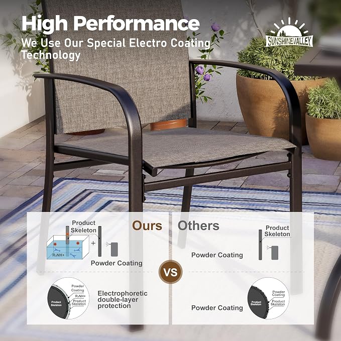 SUNSHINE VALLEY Patio Dining Set for 8, 57.5" x 57.5" Square Metal Table with Umbrella Hole, 8 x Stable Brown Dining Chairs, Outdoor Table and Chairs Set for Lawn Backyard and Deck