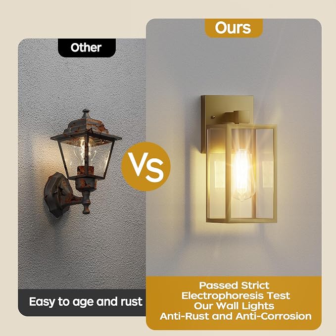 Outdoor Exterior Lighting Fixture for House, Waterproof Front Porch Lights | 10.65inch, Anti-Rust Metal Frame, Tempered Glass, E26 Base, Waterproof, Easy Install, Wall Sconce for Patio, Garage, Entryway
