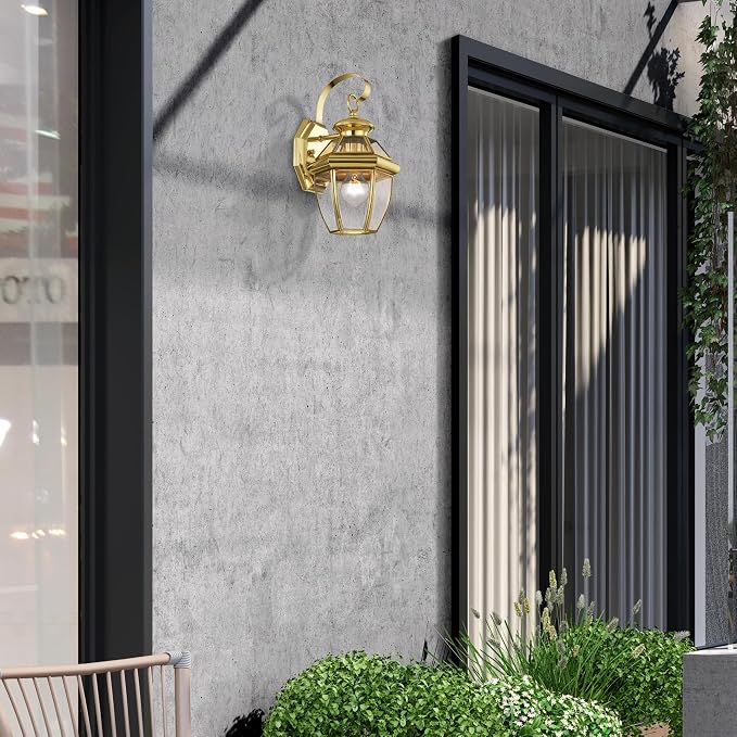 Livex Lighting 2051-02 Monterey 1-Light Wall Lantern, Polished Brass | Clear Beveled Glass; Solid brass construction