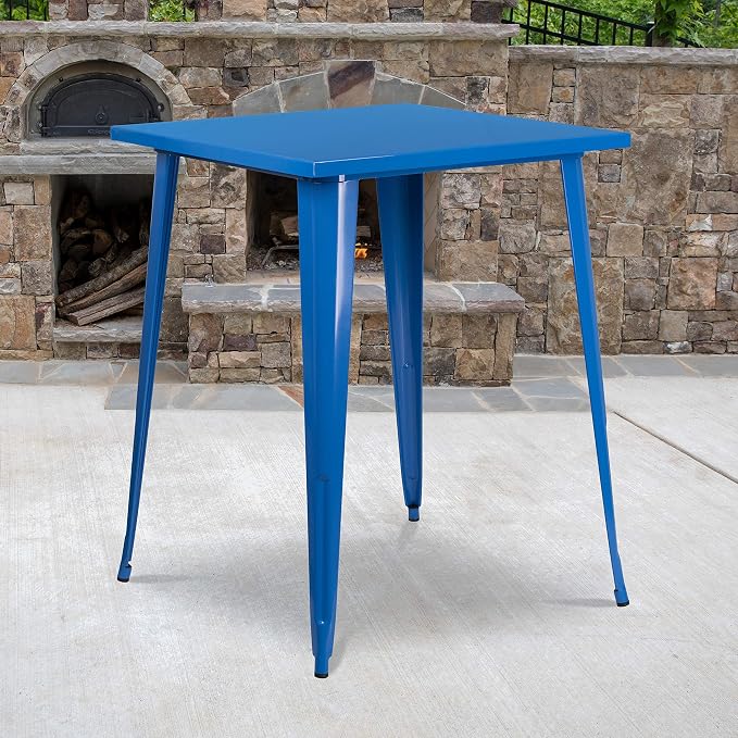 Flash Furniture Nolan Commercial Grade 31.5" Square Blue Metal Indoor-Outdoor Bar Height Table