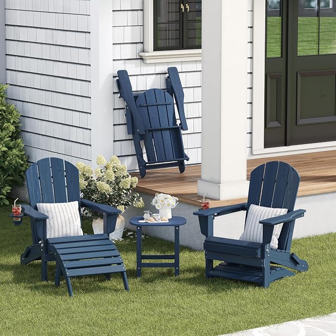 Outdoor 18" HDPE Side Table Set of 2 for Patio Porch Pool, Weather Resistant Standard End Table for Backyard and Indoor, Easy Maintenance & Indoor Outdoor Durable Construction(Navy Blue)
