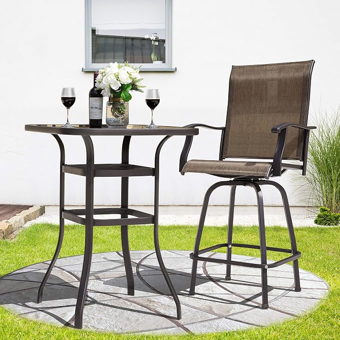 Avestar Nuu Garden Patio Bar Table, 32 Inch Outdoor Bar Height Bistro Table with with Tempered Glass Table Top and Powder-Coated Iron Frame,Black