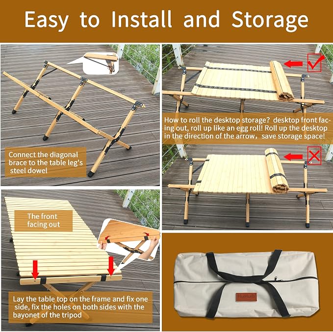 Portable Folding Table,4Ft Bamboo Outdoor Camping Table,Low Picnic Table for Sitting on the Floor,Beach Foldable Table with Carry Bag and Tablecloth,Boho Table for Camping,BBQ,Party