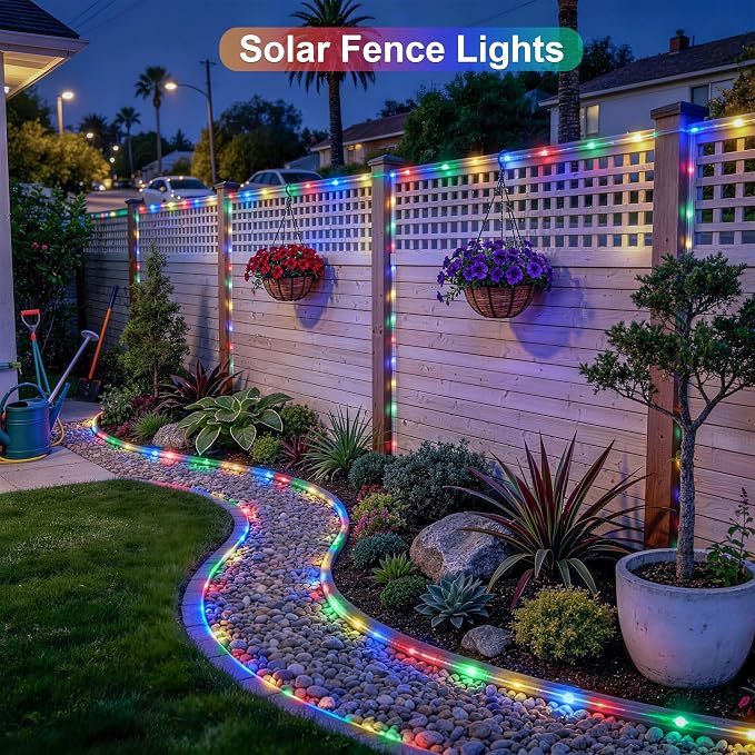 JMEXSUSS Trampoline Accessories 66ft 200 LED Trampoline Lights with 8 Modes | IP 65 Waterproof Solar Rope Lights Outdoor, Solar Patio Lights for Fence Garden Yard Backyard Tree Slide (Multicolor)