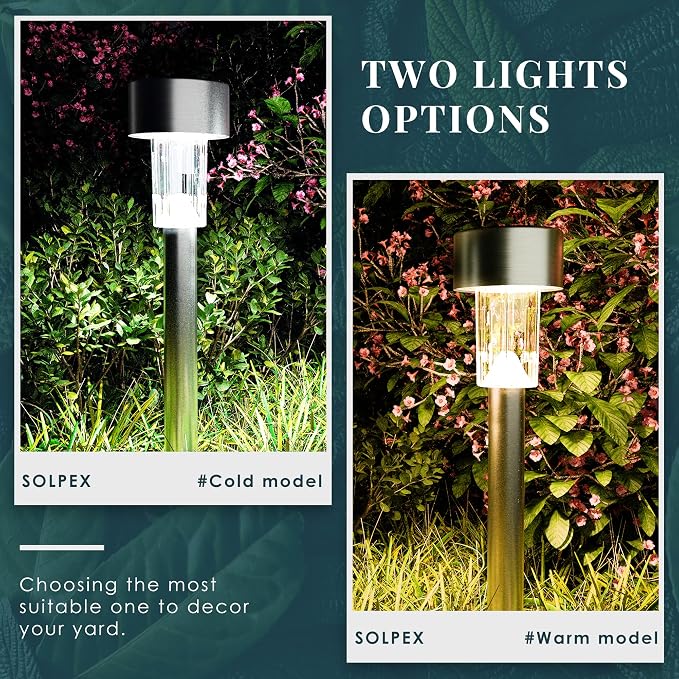SOLPEX 16 Pack Solar Lights Outdoor, Stainless Steel Solar Pathway Lights | Solar Lights Outdoor Waterproof ,LED Landscape Lighting Walkway for Landscape/ Patio/Lawn/Yard/Driveway-Warm White