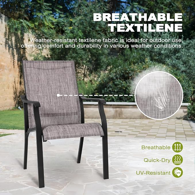 NUU GARDEN 7 Piece Outdoor Patio Dining Set, 63" x 36" Aluminum Dining Table with 1.97" Umbrella Hole, 4 Textilene Patio Chairs and 2 Patio Swivel Chairs for Garden,Backyard, Brown&Black