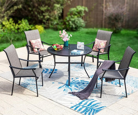 Sophia & William Patio Dining Set for 4 with Round Metal Table | Textilene Chairs，Rust-Resistant Frame，Weather-resistant, Quick-drying & Breathable, Backyard deck, 5 piece