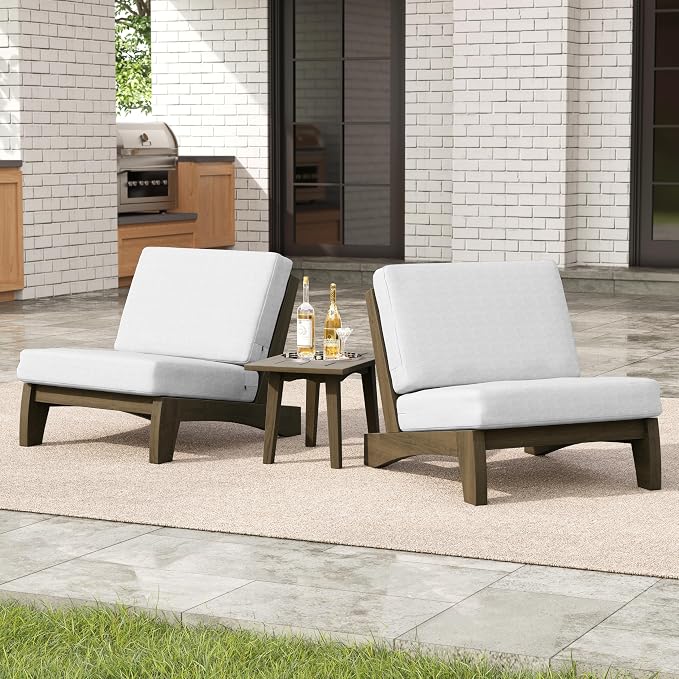 2 Pieces Patio Furniture Sets, All-Weather Outdoor Wood Bistro Set Patio Conversation Side Table Chiars and Patio Loveseat for Balcony, Backyard