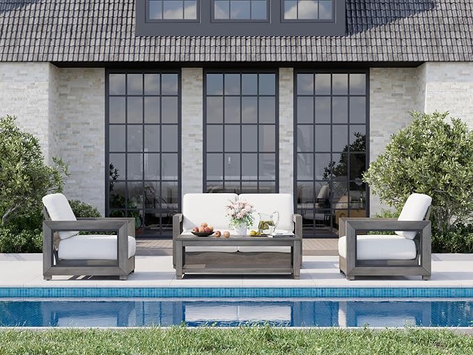 HAPPATIO Oversized Aluminum Patio Loveseat, Outdoor Sectional Furniture with Thicken Cushions, Deep Seating and Widen Armrest, All-Weather Additional Loveseat for Backyard Poolside, Grey