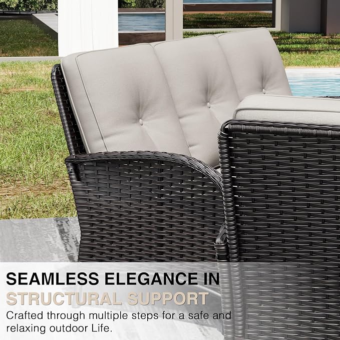 Joyside Wicker Patio Furniture Set, 6 Piece Outdoor Furniture Set with Thickened Cushions, High Back, Deep Seating, Wide Armrest, Outdoor Swivel Rocker Chairs for Porch, Deck