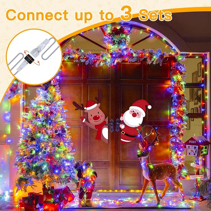 Ollny Christmas Lights 200LED 60FT Indoor, Multicolor Connectable Plug in String Light Outdoor, 8 Modes Waterproof Timer LED Fairy Lights for House Outside Bedroom Patio Balcony