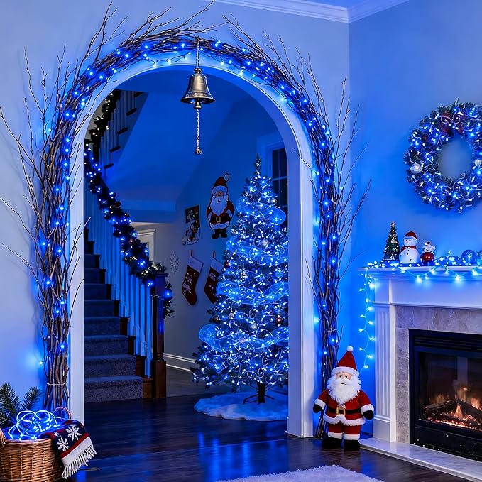 JMEXSUSS Connectable 100 LED Blue Christmas Lights Clear Wire | 8 Modes Blue Christmas Tree Lights Indoor Outdoor Plug in, 33ft Fairy String Lights for Christmas Tree, Xmas, Party, Garden