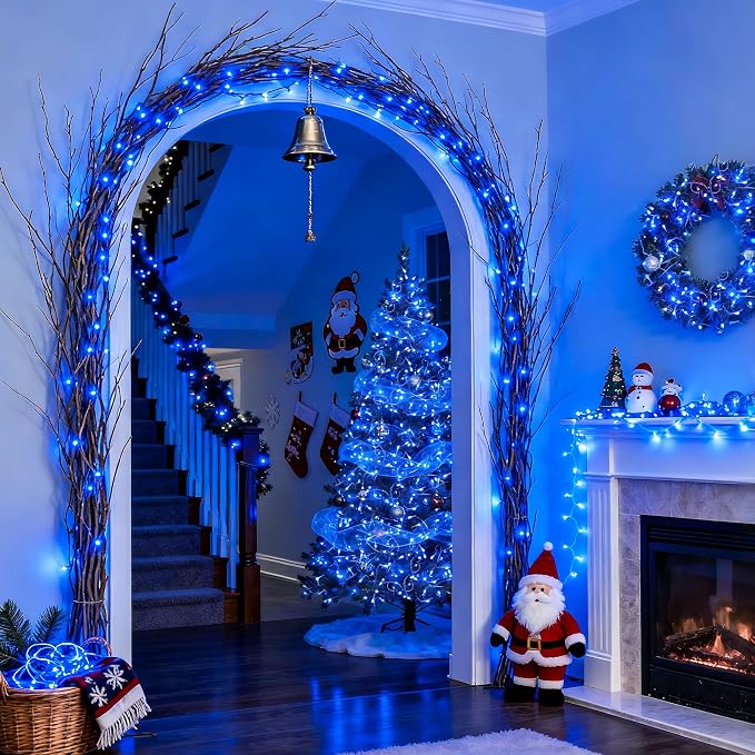 JMEXSUSS 8 Modes 163 FT 500 LED Blue Christmas Lights Outdoor Waterproof | Remote Control Blue String Light Plug in, Clear Wire Christmas String Lights for Tree Yard Patio House Party Decorations