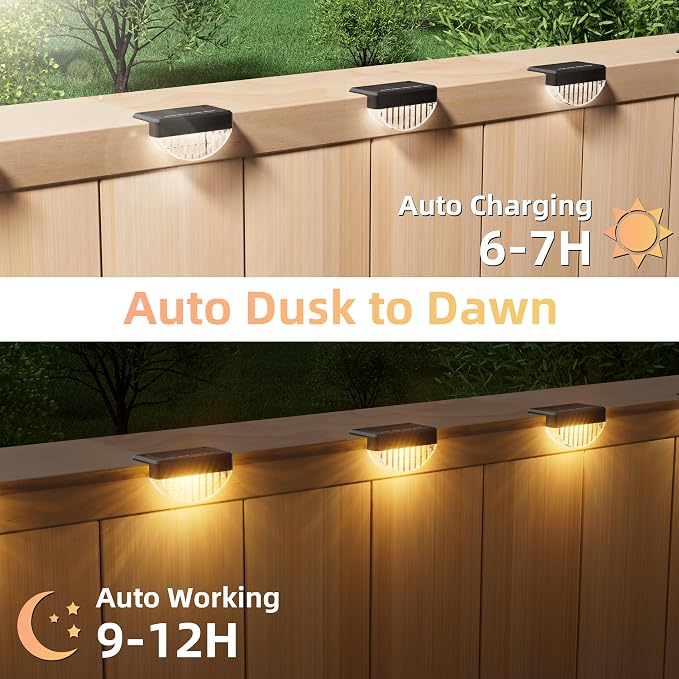 VOLISUN 8 Pack Solar Deck Lights Outdoor, Warm White LED Solar Step Lights for Outside, Waterproof Fence Light for Patio, Deck, Stairs, Yard, Pool and Porch (Black)