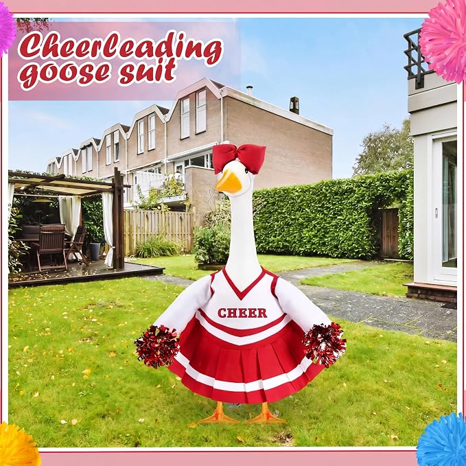 2 Pcs Cheerleader Porch Goose Outfit Clothes Cheerleading for 23" Goose Costume Garden Yard Outdoor Decorations