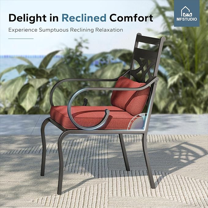 MFSTUDIO 7 PCS, Patio Dining Set, 59"×35", Umbrella Hole, Red | Steel, Metal, E-coated frame