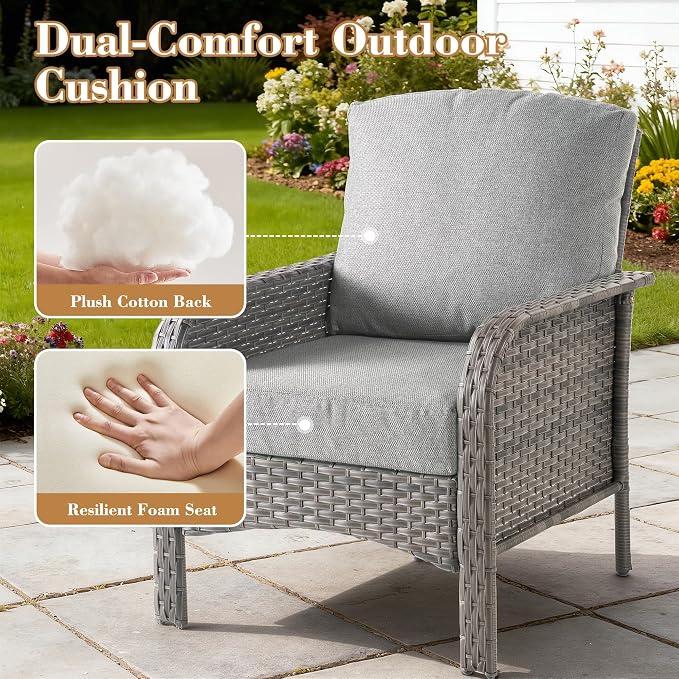 4 Pieces Patio Furniture Set, Small Outdoor Patio Set with Coffee Table, All-Weather Rattan Wicker High Back Conversation Set Loveseat with Chairs for Porch, Backyard, Balcony, Dark Grey