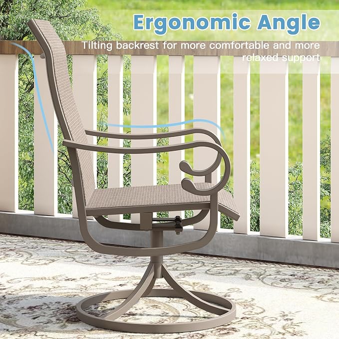 DIFY 9 Piece Outdoor Dining Set for 8, 59.8" Round Metal Dining Table with Umbrella Hole and Swivel Patio Chairs with Textilene Fabric, Patio Table and Chairs Set for Garden Backyard Deck, Sandshell