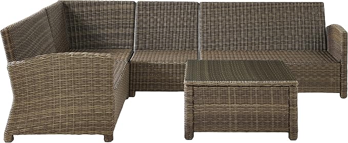 Crosley Furniture Bradenton 5-Piece Outdoor Sectional Sofa Wicker Conversation Patio Furniture Set for Deck, Brown with Sangria Cushions