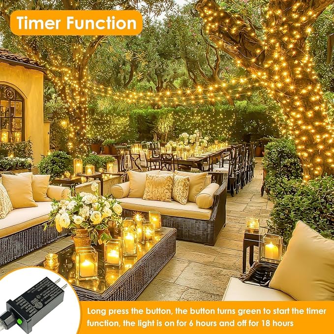 99FT 300 LED Fairy Lights Plug in, Extra-Long Twinkle Lights Warm White | 8 Modes Waterproof String Lights Outdoor Indoor, Memory, Timer, Copper Wire, Christmas Lights for Bedroom Garden Party Decor