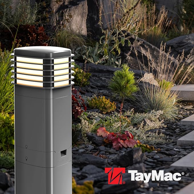 TayMac Gray Pagoda Light Slide Cover PPPLG for ParkPost Outdoor Power Enclosure (Required), 600-Lumen 2700K Polycarbonate Post Cap Light for Garden Decor, Seamless Pagoda Lighting Accessory