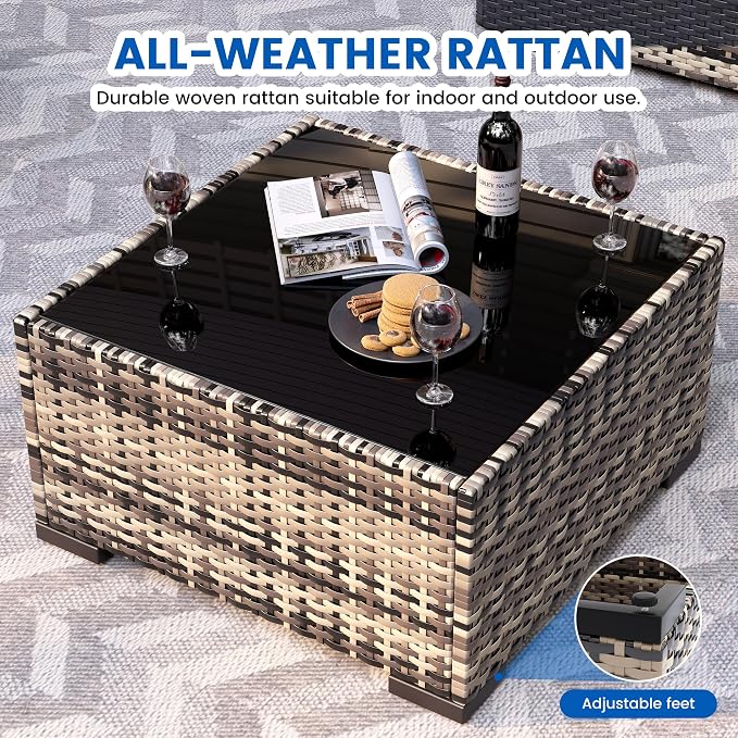 Patio Furniture Sets, 7-Piece Outdoor Patio Furniture with Thick Cushions,Coffee Table Outdoor All-Weather Conversation Set Sectional Sofa for Backyard, Poolside, Garden(Black)