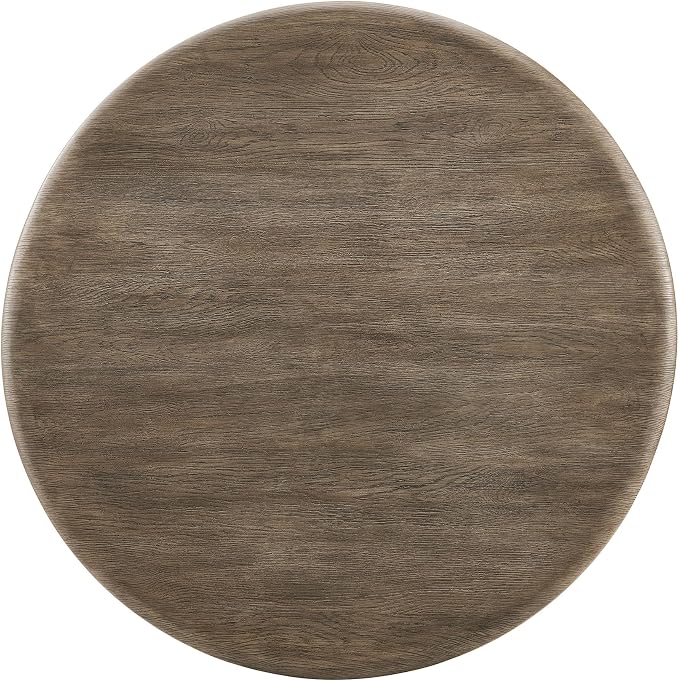 Modway Tori 48 Inch Round Concrete Outdoor Dining Table in Weathered Walnut - Modern Patio Bistro Table, Seats 4, for Backyard, Balcony, Sunroom, Deck, Or Indoors