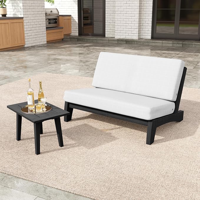 2 Pieces Patio Furniture Sets, All-Weather Outdoor Wood Bistro Set Patio Conversation Side Table Chiars and Patio Loveseat for Balcony, Backyard