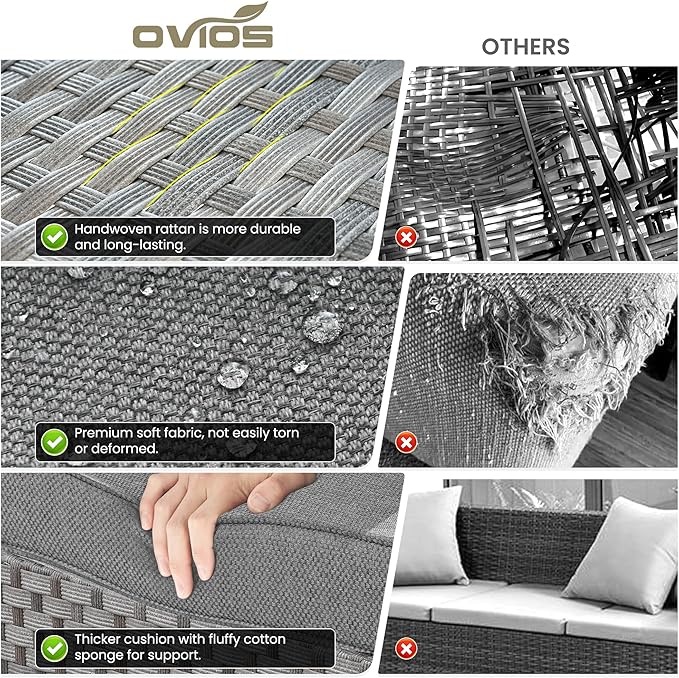 ovios 6 Pieces Patio Furniture Set, Outdoor Wicker Sectional Sofa with Coffee Table Comfy Cushions, Modern Modular Deep Seat Couch Rattan Conversation Set, Dark Grey