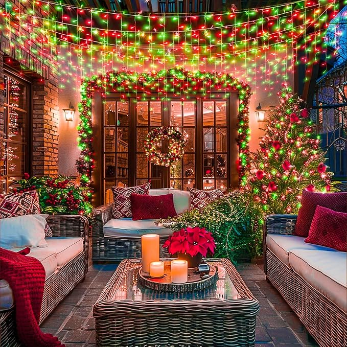 Red and Green Christmas Lights 33ft 400 LED Icicle Lights for Outside House | Connectable Twinkle String Lights with 8 Modes Timer Waterproof for Eaves Window Party Holiday Patio Yard Home Decorations