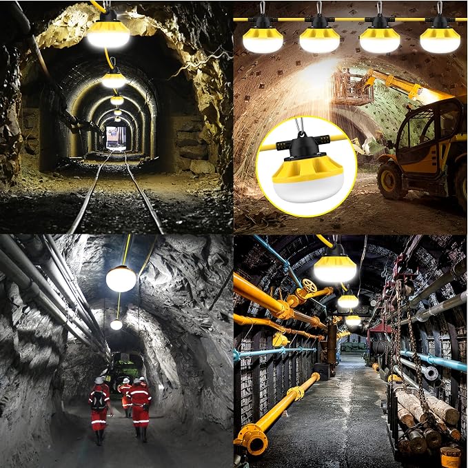 100FT LED Construction String Lights, with 10 Bulbs Industrial Grade 100W | 10000LM Temporary Work Lights,Linkable 5000K Super Bright Weatherproof Lighting for Construction Site, Job Site,&Outdoor Use
