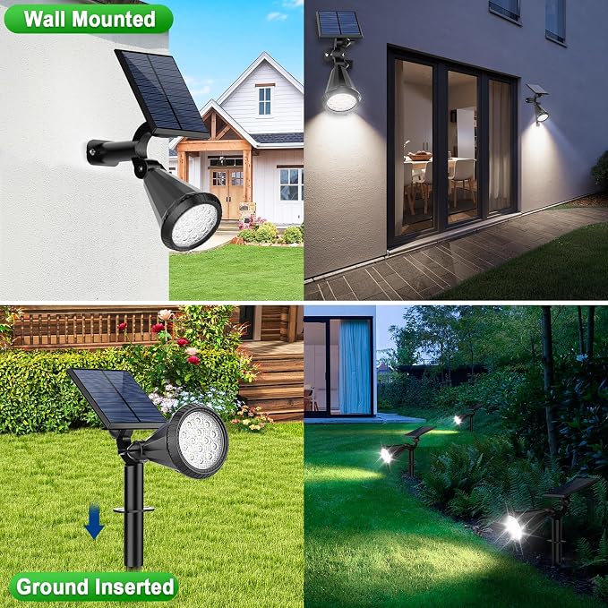 Tadyreal Solar Spot Lights Outdoor Waterproof 180° Adjustable Solar Powered Landscape Lights for Yard 4 Lighting Modes Solar Spotlights for Pathway Garden Outside Wall Pool Porch (2 Pack, Cool White)