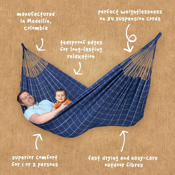 LA SIESTA Brisa Kingsize Outdoor Hammock — Colombian-Made Polypropylene, UV & Weather Resistant, for Backyard & Patio - Marine