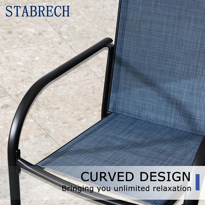 5 Piece Outdoor Dining Set, Patio Table and Chairs Set of 4, 37.5" Black Square Patio Table with 4 Blue Stackable Patio Chairs for Lawn, Garden, Porch