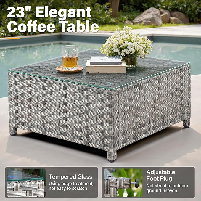 CAODOC Fully Assembled & Spacious 9-Pc Outdoor Sofa Set, Patio Rattan Conversation Group with Rocking Chair and Tea Table
