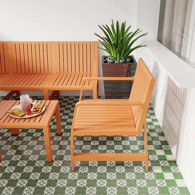 KEIKI 5 PC Outdoor Indoor 3-Seater Sofa,2 Chairs and 2 Coffee Tables PP Furniture Set Easy Assembly for Patio