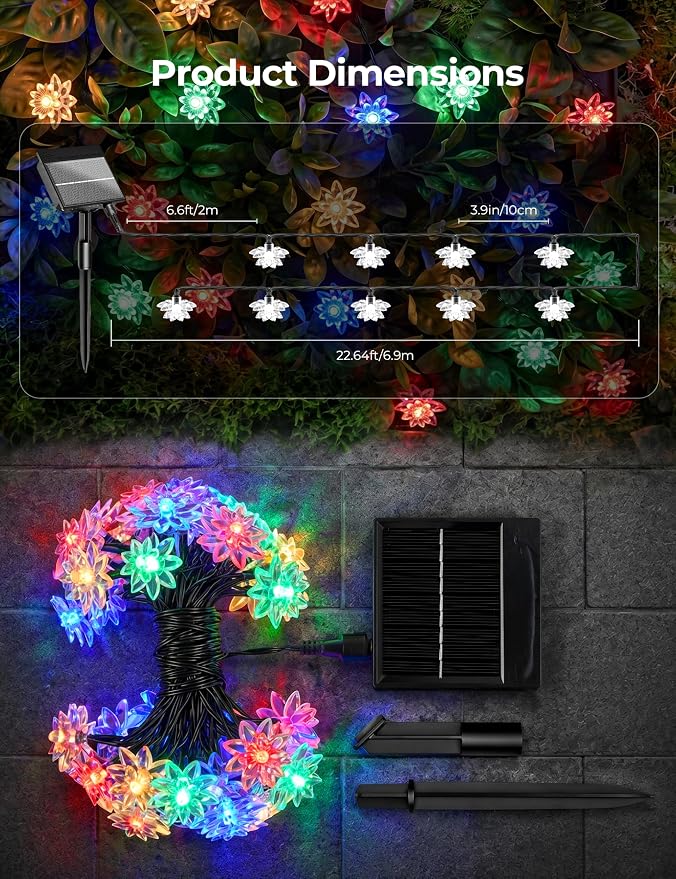 Brightown 2 Pack Flower Solar String Lights Outdoor Waterproof, Multicolor | Total 46FT 100 LED Solar Powered Fairy Lights with 8 Modes for Christmas Yard Garden Tree Patio Lawn Holiday Outdoor Decor