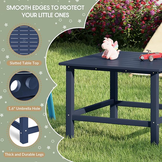 WestinTrends Malibu Kids Outdoor Patio Furniture HDPE 31" Wide Square Dining Table, Navy Blue