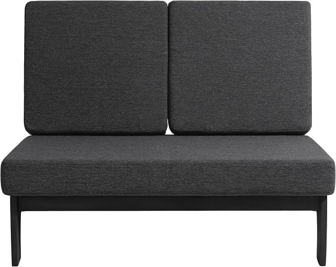 Outdoor Furniture Patio Couch, Weather Resistant Patio Loveseat Sofa Couch with Removable Cushion & Pillows, Black Wood Frame for Porch & Backyard Seating - Dark Gray