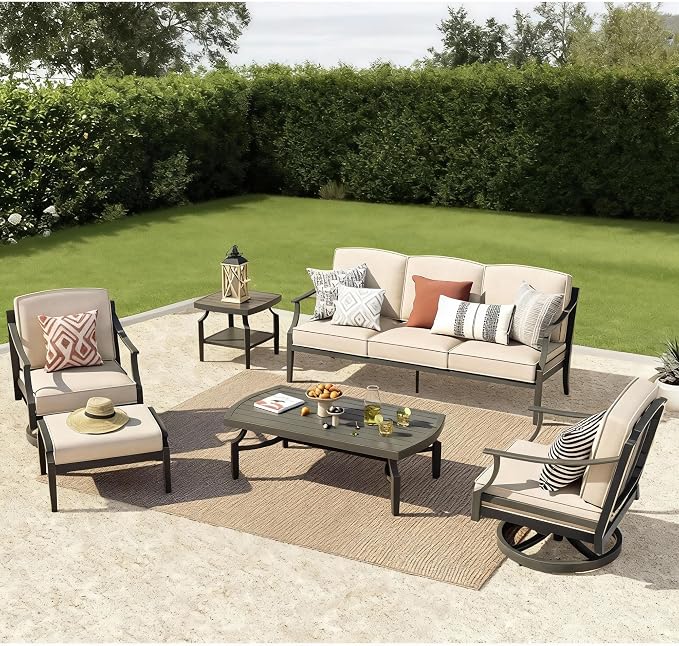 PEAK HOME FURNISHINGS Tamarin Outdoor Swivel Club Lounge Chair in Bronze Aluminum with Ottoman