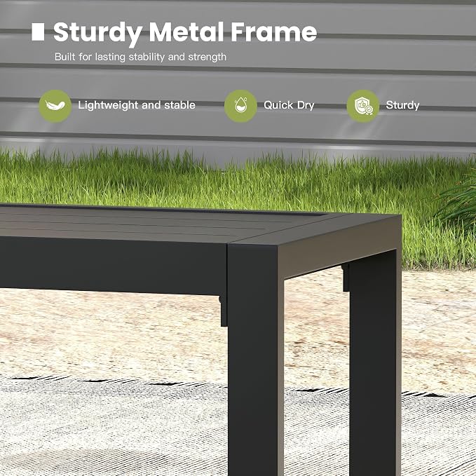 6 Pieces Outdoor Dining Set, Patio Table and Chairs Set with 51" Garden Bench for 6-7 People, 59.2" Outdoor Dining Table and Swivel Patio Chairs for Deck Backyard, Mixed Brown and Black