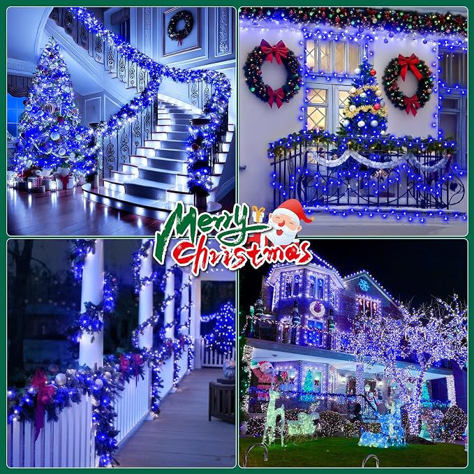 Christmas Lights Outdoor, 125FT 350 LED String Lights 8 Modes and Timer Memory Function Twinkle Fairy Lights Waterproof Plug in for Xmas Tree Wedding Party Holiday Decor(Blue)