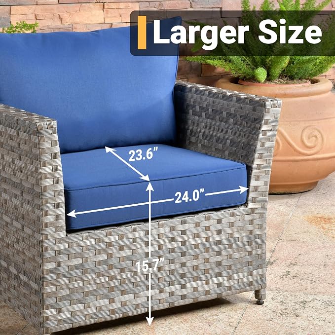 CAODOC 16 Pieces Patio Furniture Conversation Set with 42" Fire Pit Table Rocking Chair Outdoor Sectional Gray Wicker Sofa Set