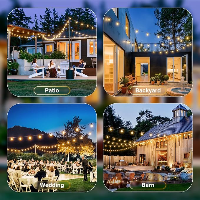 30FT Outdoor String Lights with Remote, Waterproof Connectable Dimmable G40 Patio Lights with 12+1 Shatterproof Edison LED Bulbs Plug in, Hanging Light for Outside Backyard Deck Garage Decor