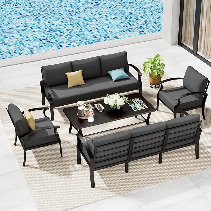 Aluminum Patio Furniture Set with Coffee Table,8 Seats Metal Modern Outdoor Furniture w/5.1" Thick Cushions,Patio Sectional for Patio,Backyard,Grey