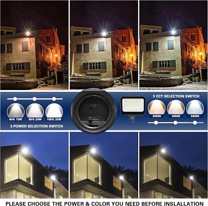 LED Flood Lights Outdoor 15/20/35W and 3000/4000/5000K Adjustable 3900Lm,Dusk-to-Dawn Sensor o Dawn Flood Light for Yard, Garage, Garden,UL Listed, Includes Knuckle Mount UL Listed