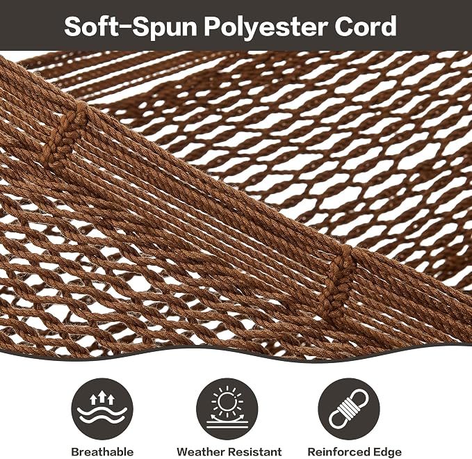 CHULIM Handwoven Mayan Hammock with 10ft Tree Straps, 550lbs Capacity Soft Rope Double Hammock, Portable Outdoor Hammock with Carry Bag for Camping Backyard Beach - Coffee