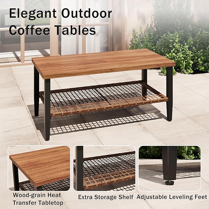 6-Piece Patio Conversation Sets, Outdoor Sectional Sofa with Ottoman & 2-Tier Coffee Table, Modular Wicker Furniture for Backyard, Garden